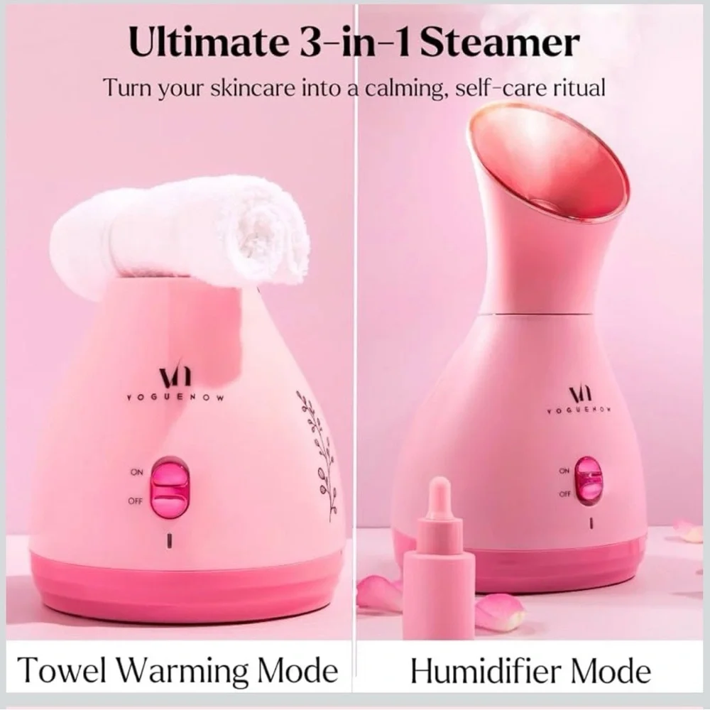 WOMANS SKIN CARE ROUTINE Pink Facial Steamer with Headband NEW